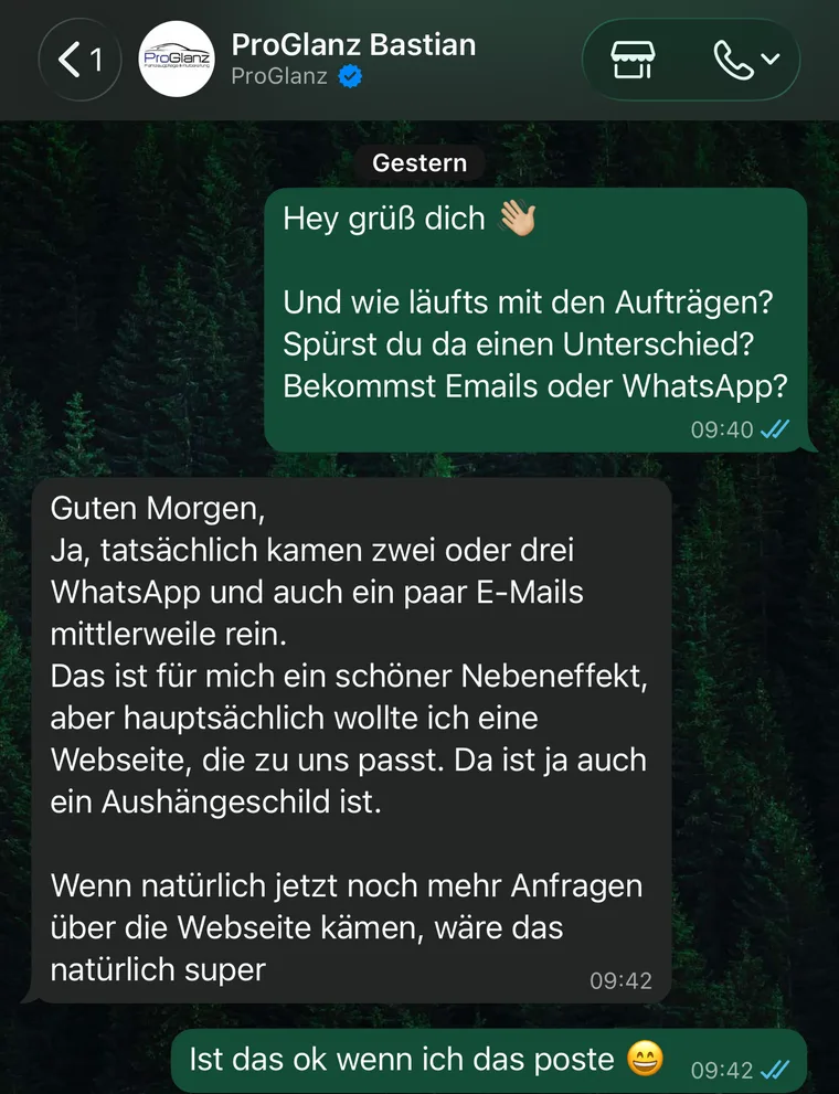 WhatsApp-Nachricht von Bastian: Ja, tatsächlich kamen zwei oder drei WhatsApp und auch ein paar E-Mails mittlerweile rein.